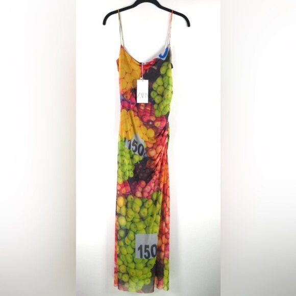 NWT ZARA Ruched Mesh‎ Fruit Stand Strappy Maxi Dress 5039/201 MEDIUM - Picture 6 of 16